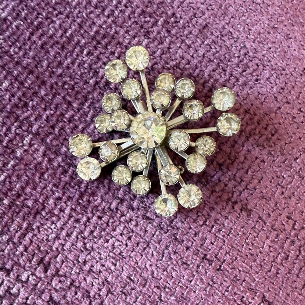 Vintage Rhinestone Starburst Brooch Clear 2 Inch